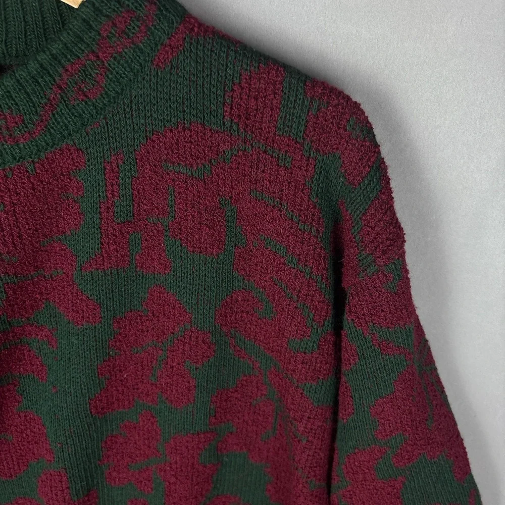 Vintage 90s Metropolis Sweater Men's Medium Floral Leaf Pattern Cottagecore